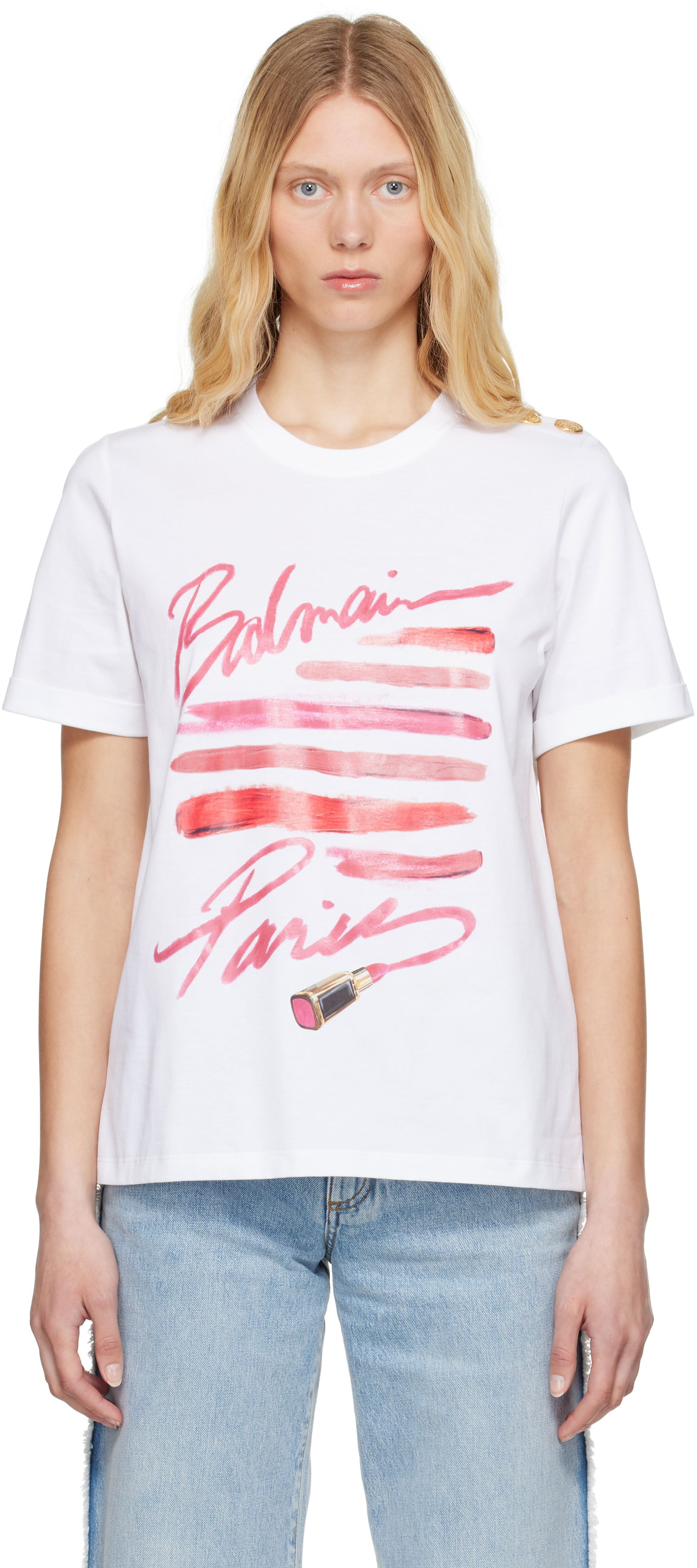 T-shirt Balmain Balmain Lipstick Print T-Shirt Hvid | EF0EF135GE91, 0