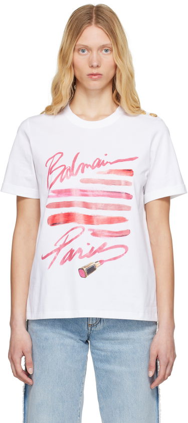 T-shirt Balmain Balmain Lipstick Print T-Shirt Hvid | EF0EF135GE91, 0