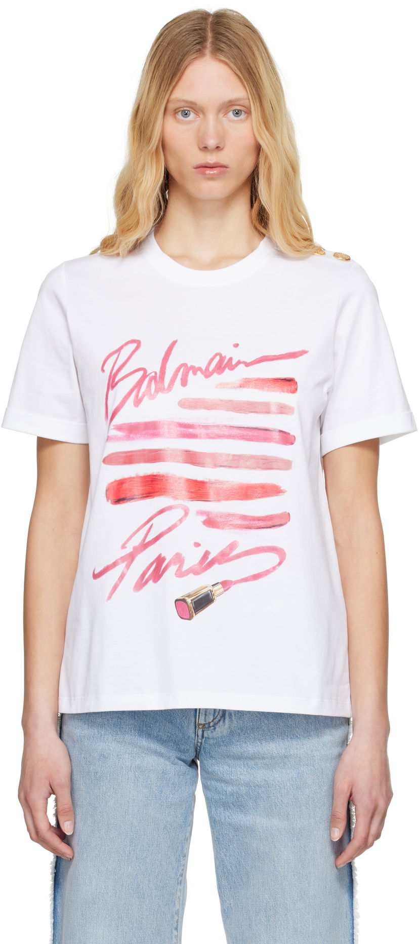 T-shirt Balmain Balmain Lipstick Print T-Shirt Hvid | EF0EF135GE91