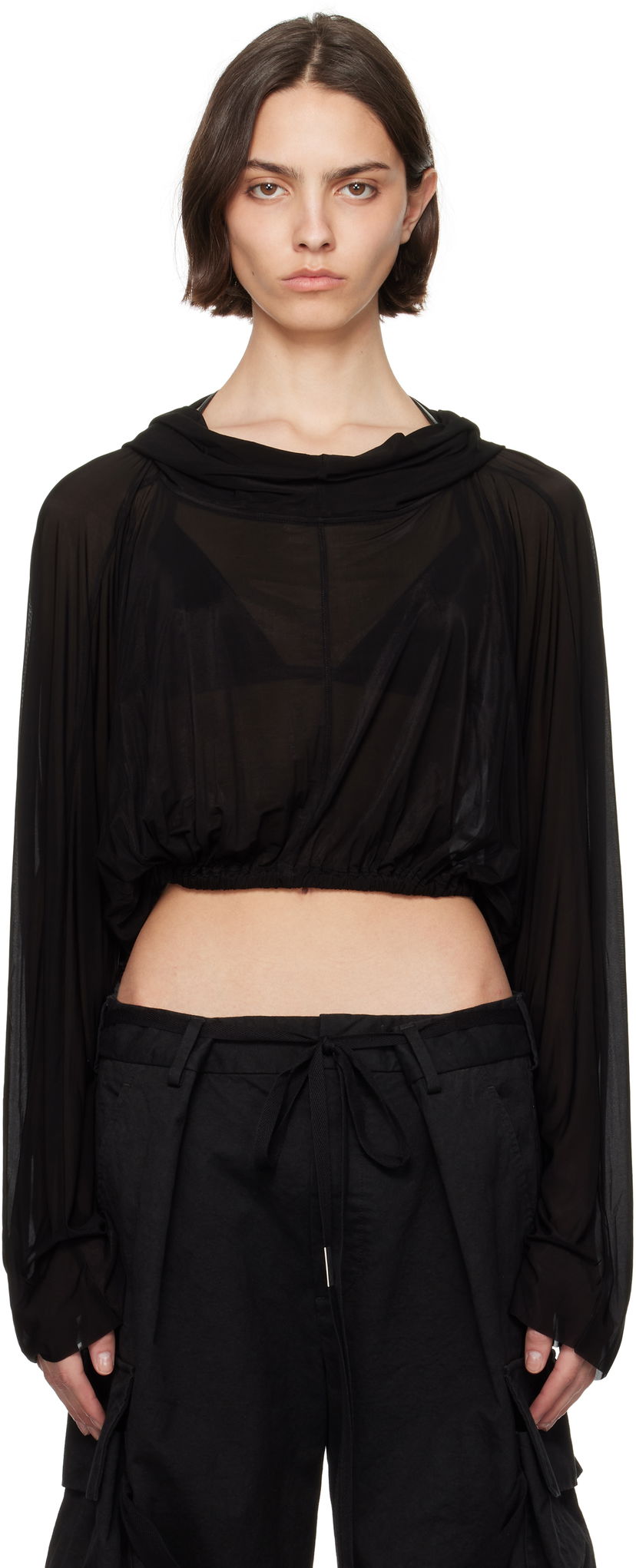 Sweater Rick Owens Rick Owens Cropped Hooded Tunic Top Sort | RO01E7278 BZ