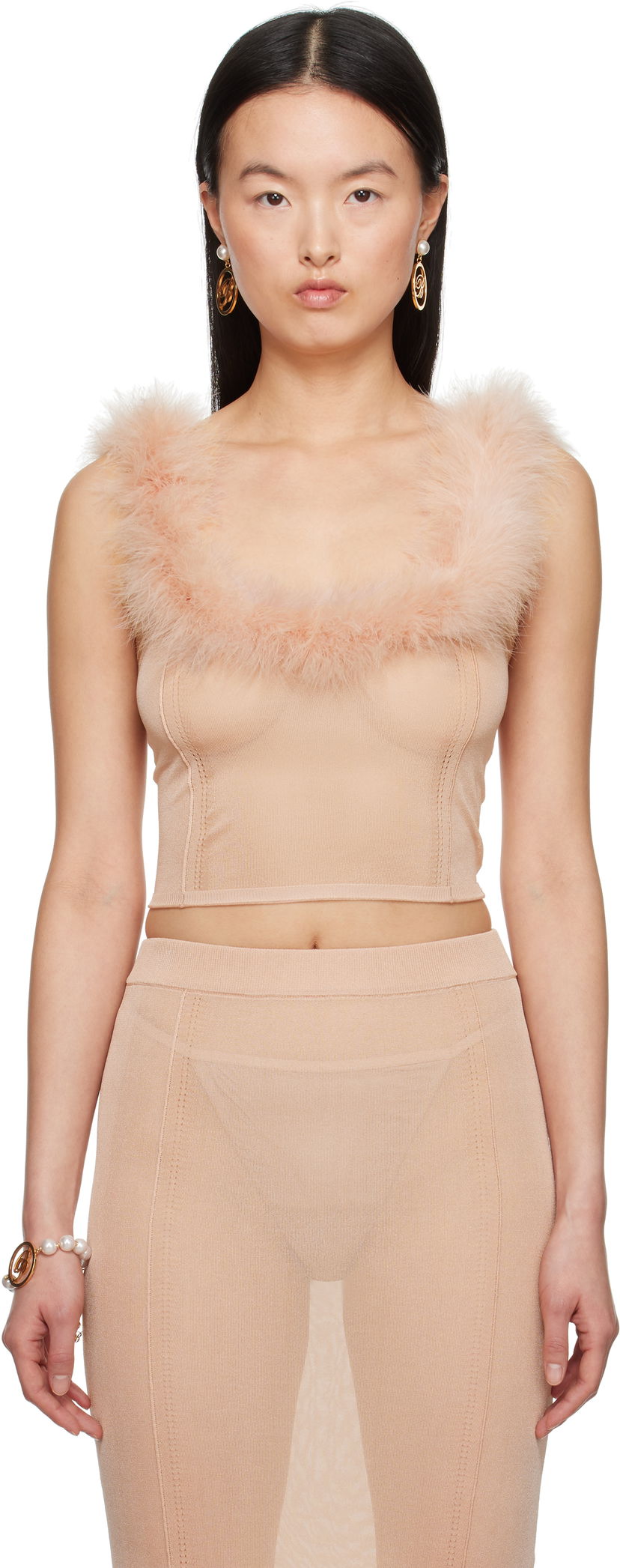 Tanktop Blumarine Blumarine Knitted Feather Trim Top Beige | P522M559A