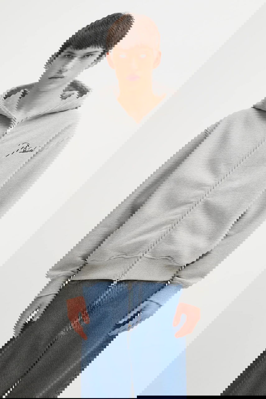 Sweatshirt Rhude Classique Gathered Full Zip Hooded Sweatshirt Grå | RHFW25ST04829, 0