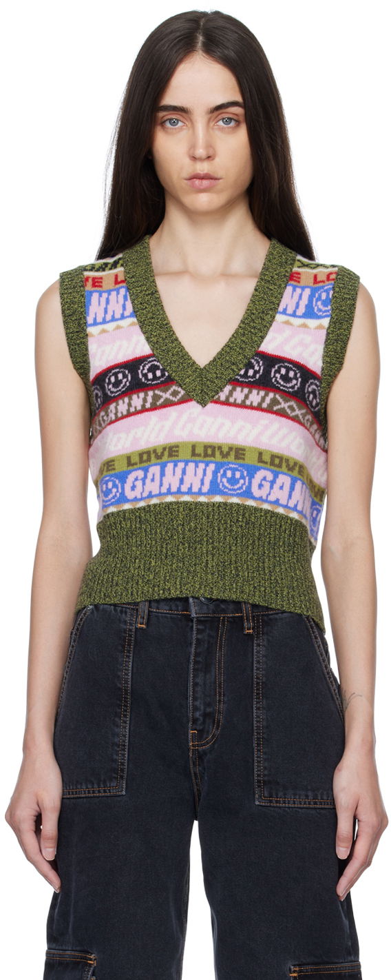 Vest GANNI GANNI Jacquard Knit Vest Grøn | K1776, 0