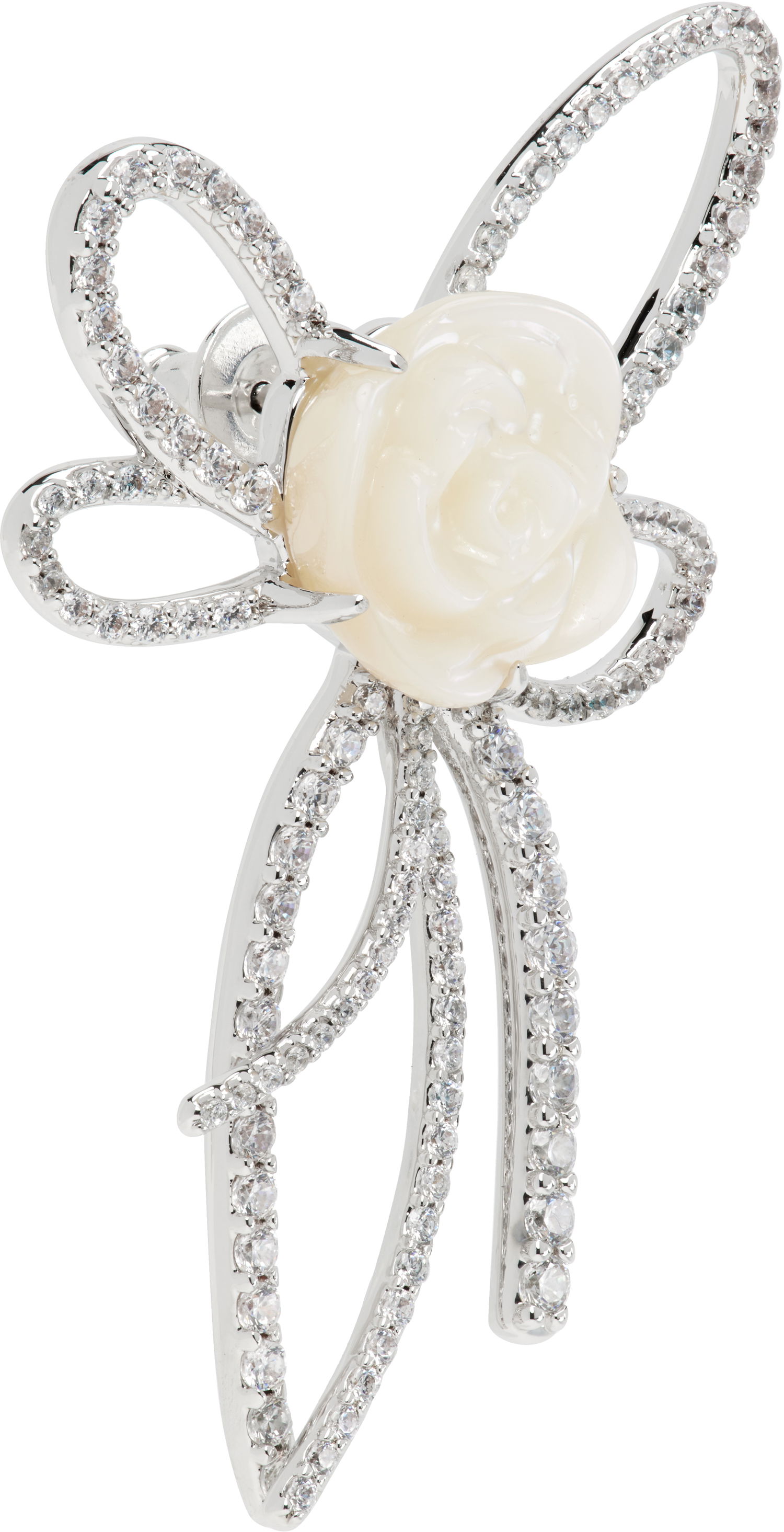 Stift SHUSHU/TONG YVMIN Edition Pearl and Diamond Bow Rose Single Earring Hvid | 22314SLV00DR, 1