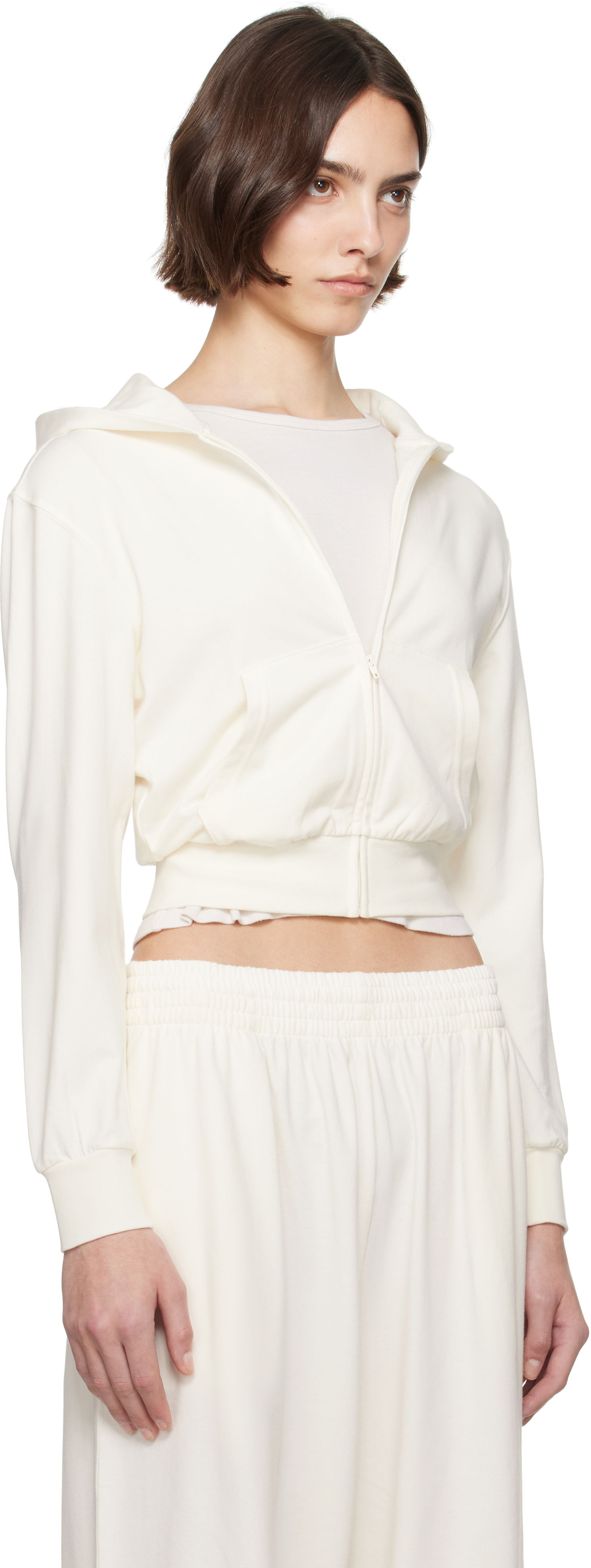 Sweatshirt SKIMS SKIMS Cotton Jersey Zip-Up Hoodie Hvid | ZU-ZUP-8235W, 1
