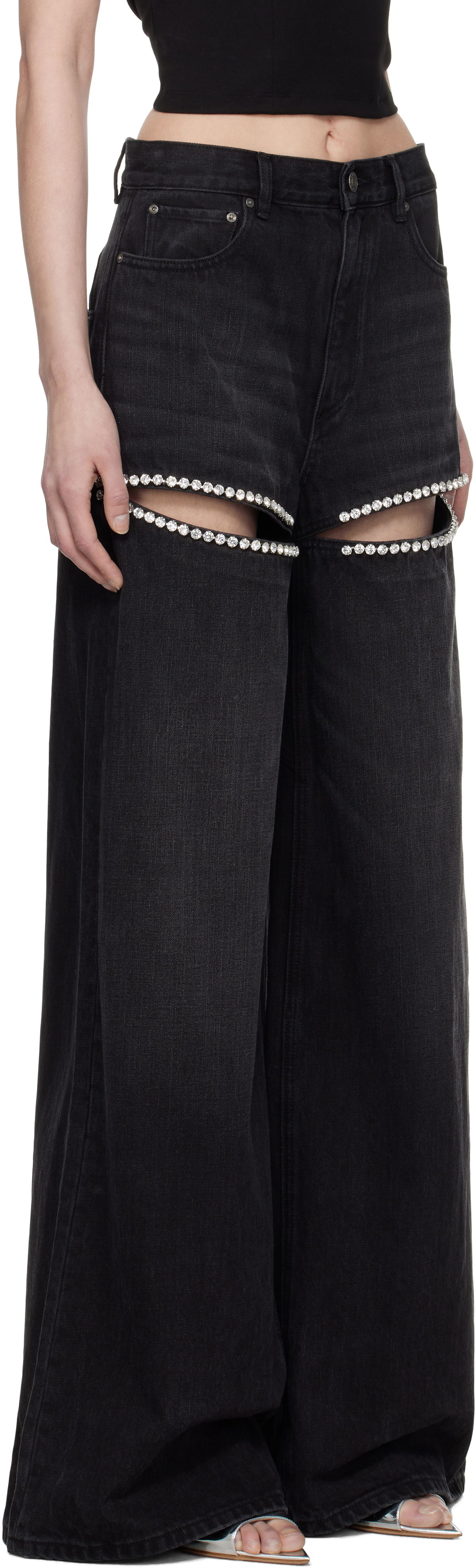 Jeans Area AREA Wide Leg Crystal Slit Jeans Sort | 0000P02333, 1