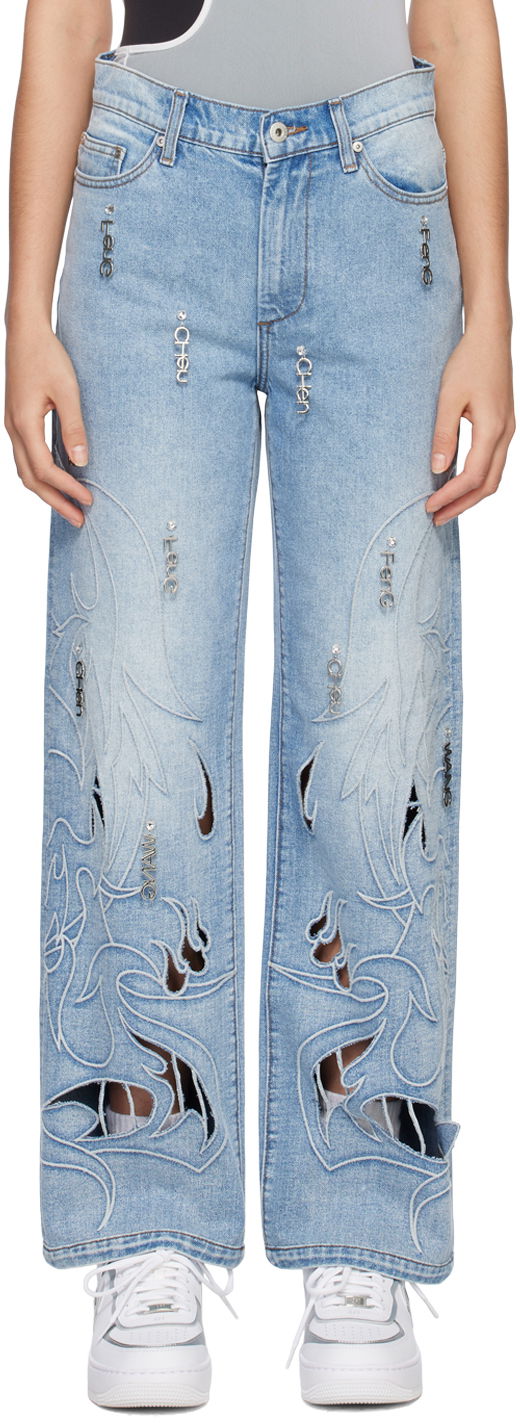 Jeans Feng Chen Wang Feng Chen Wang Phoenix Cutout Jeans Blå | FUS15TR13