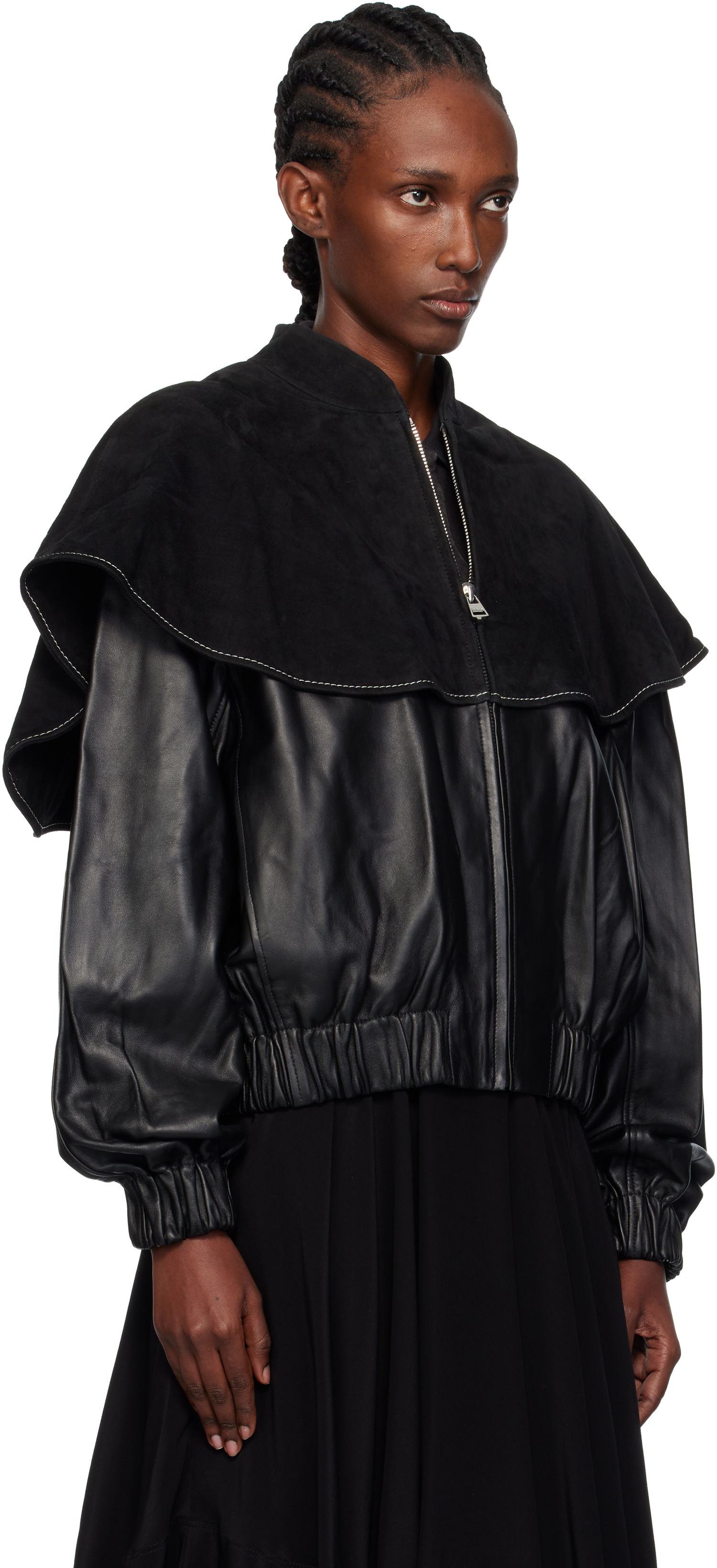 Bomberjakke JW Anderson JW Anderson Oversized Collar Leather Bomber Jacket Sort | LJ0057-LT0122, 1
