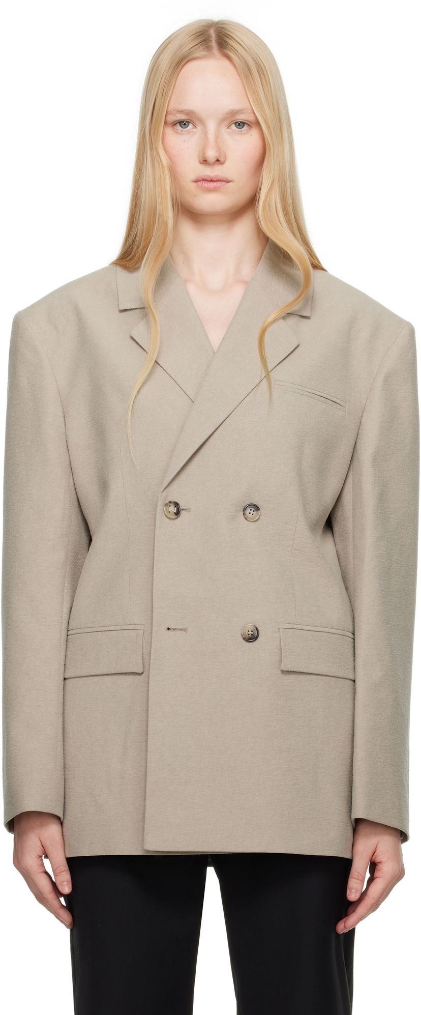 Jakke Nanushka Nanushka Diante Double-Breasted Blazer Beige | NW25SSOW26092