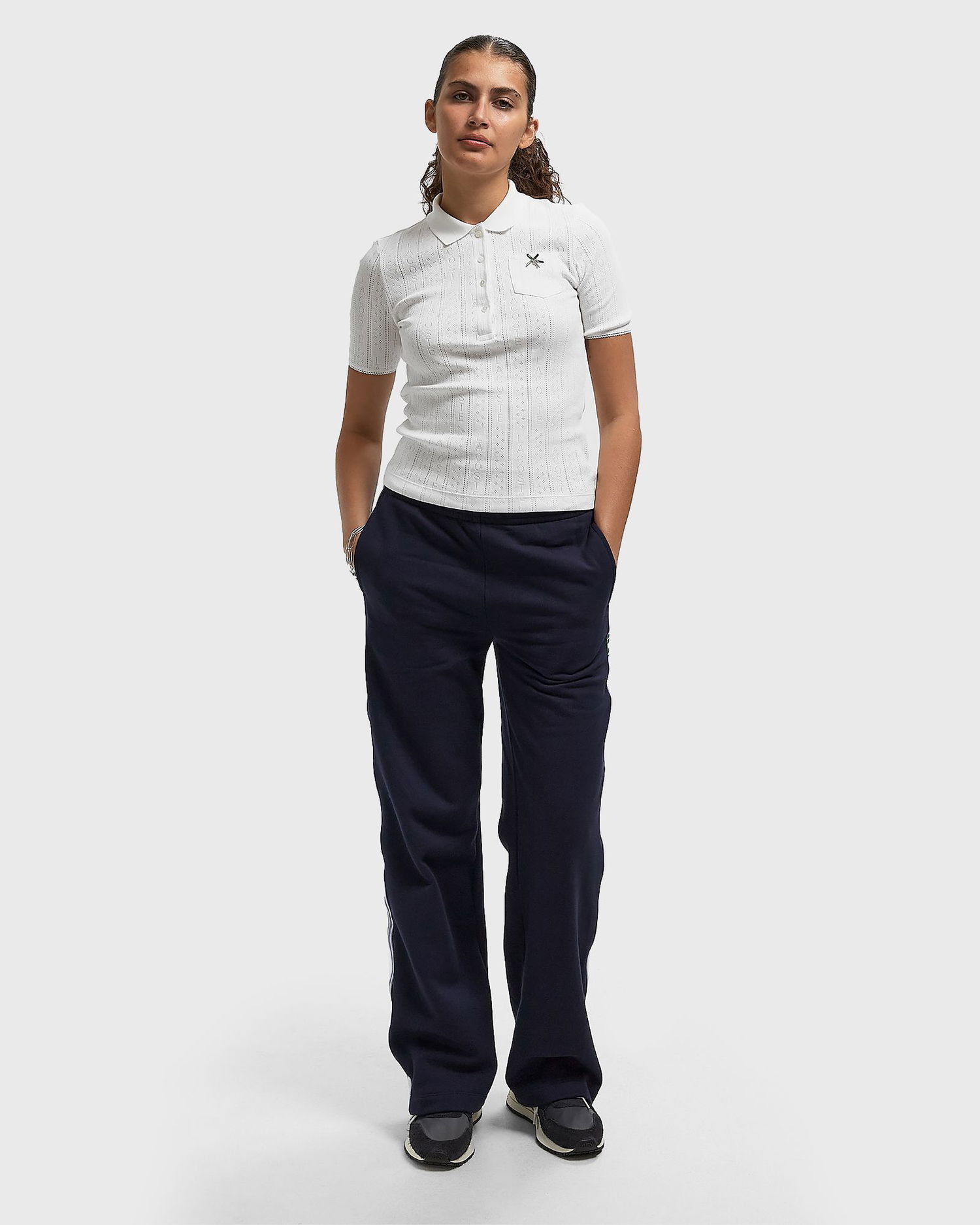 Polo skjorte Lacoste Slim Fit Eyelet Polo Shirt with Embroidered Dragonfly Hvid | DF5296-70V, 1