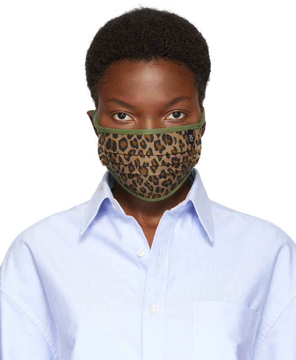 Tørklæde R13 R13 Leopard Print Pleated Face Mask Brun | R13AMSK2-4, 0