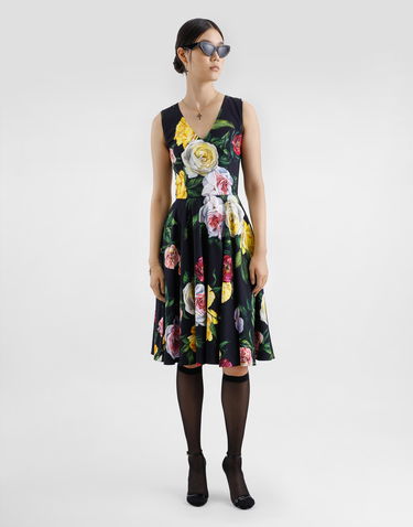 Kjole Dolce & Gabbana Dolce & Gabbana Peony and Rose Print Cady Midi Dress Sort | F6TLCTFSRPHHN5IY, 1