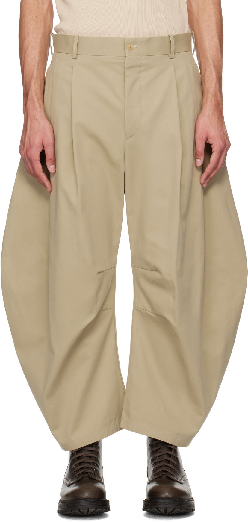 Bukser HED MAYNER Hed Mayner Curved Trousers Beige | HMMA30020A-HA155