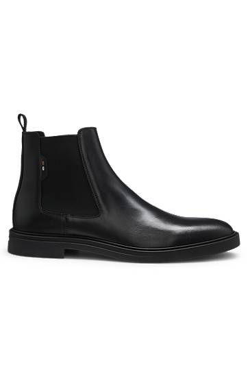 Skopleje BOSS Nappa Leather Chelsea Boots with Signature Stripe Sort | 50552527, 1