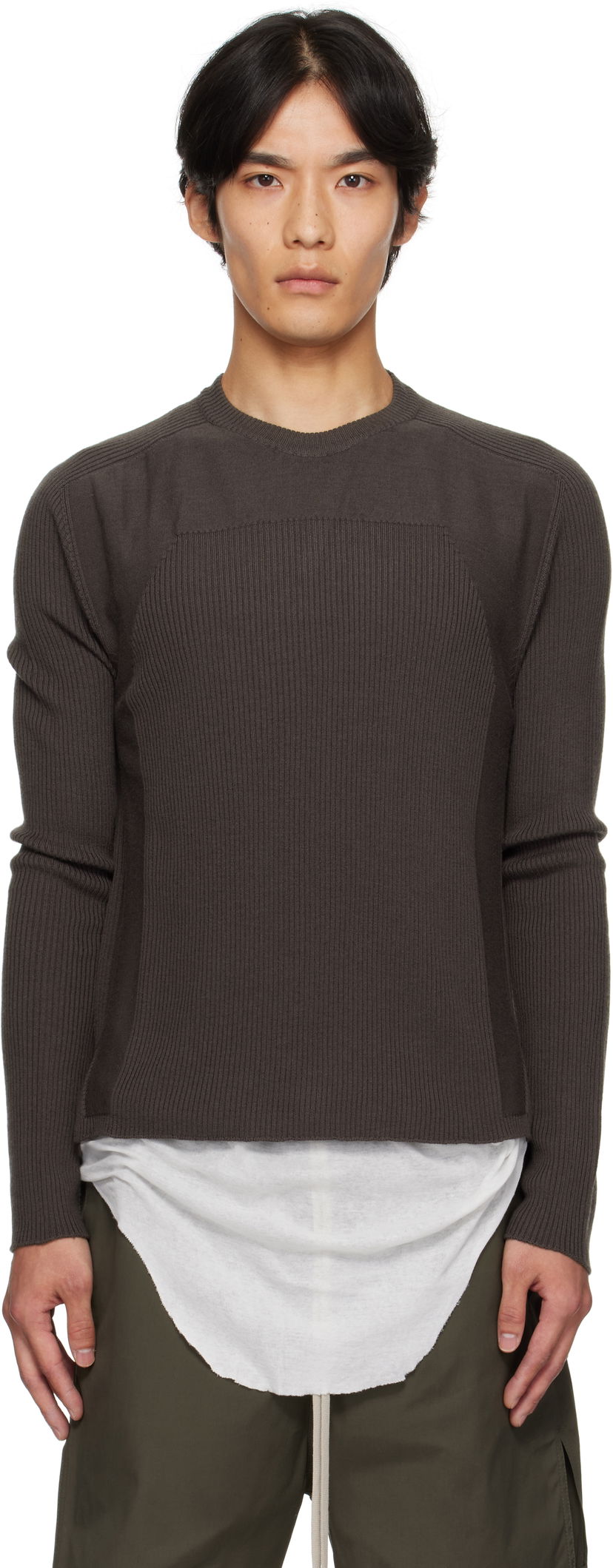 Sweater Rick Owens Rick Owens Concordians Ribbed Geo Sweater Brun | RU02E1639 RIBM