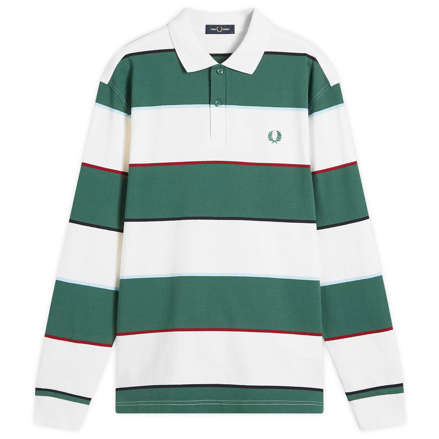 Polo skjorte Fred Perry Fred Perry Heavyweight Striped Long Sleeve Polo Shirt, Size Large Grøn | M1728-129, 0