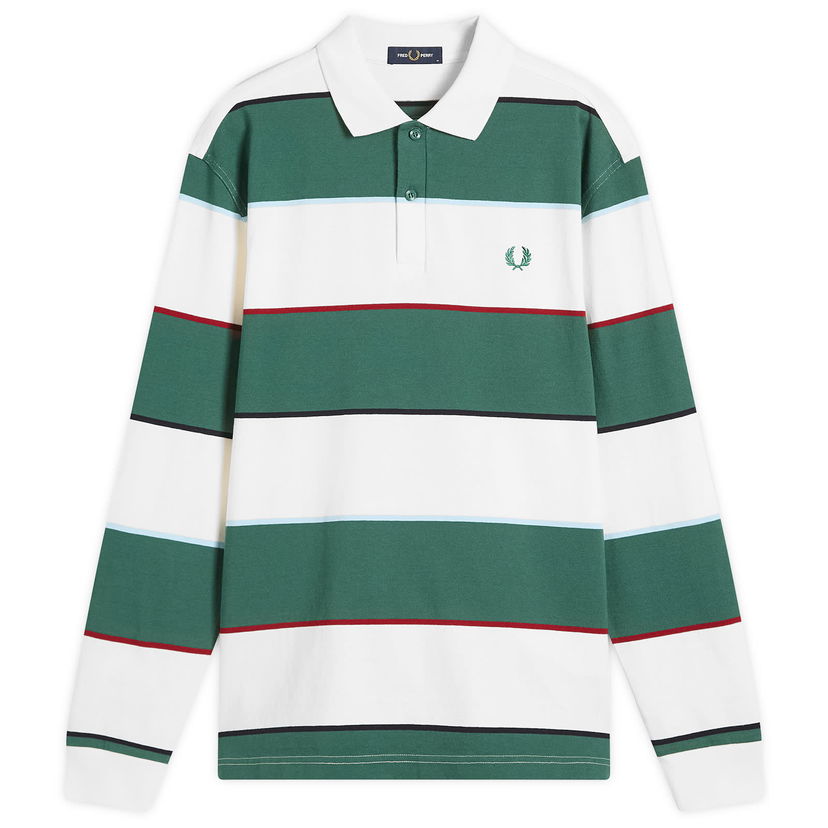 Polo skjorte Fred Perry Fred Perry Heavyweight Striped Long Sleeve Polo Shirt, Size Large Grøn | M1728-129