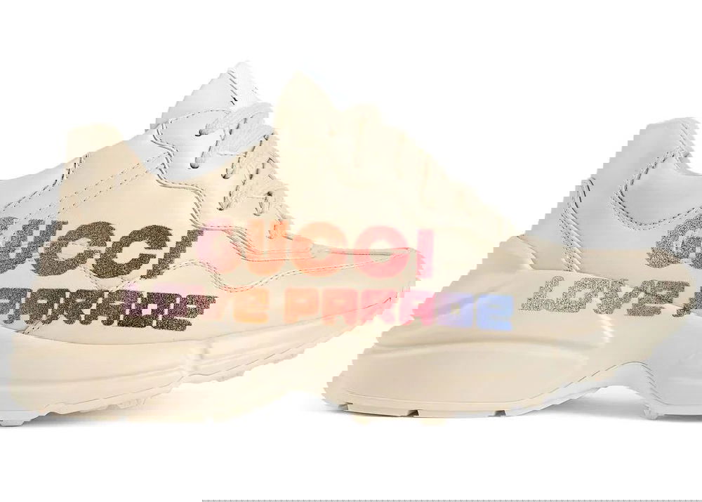 Sneakers og sko Gucci Rhyton Glitter-Logo Chunky Sneaker Love Parade Off-White Beige | 703809DRW009522, 0