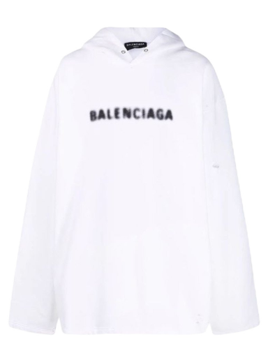Sweatshirt Balenciaga Blurry Logo Print Hoodie Hvid | 661711TKVD69040