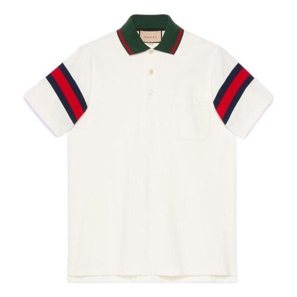 Polo skjorte Gucci Designer Jersey Polo With Web Hvid | 713997-XJETR-9088