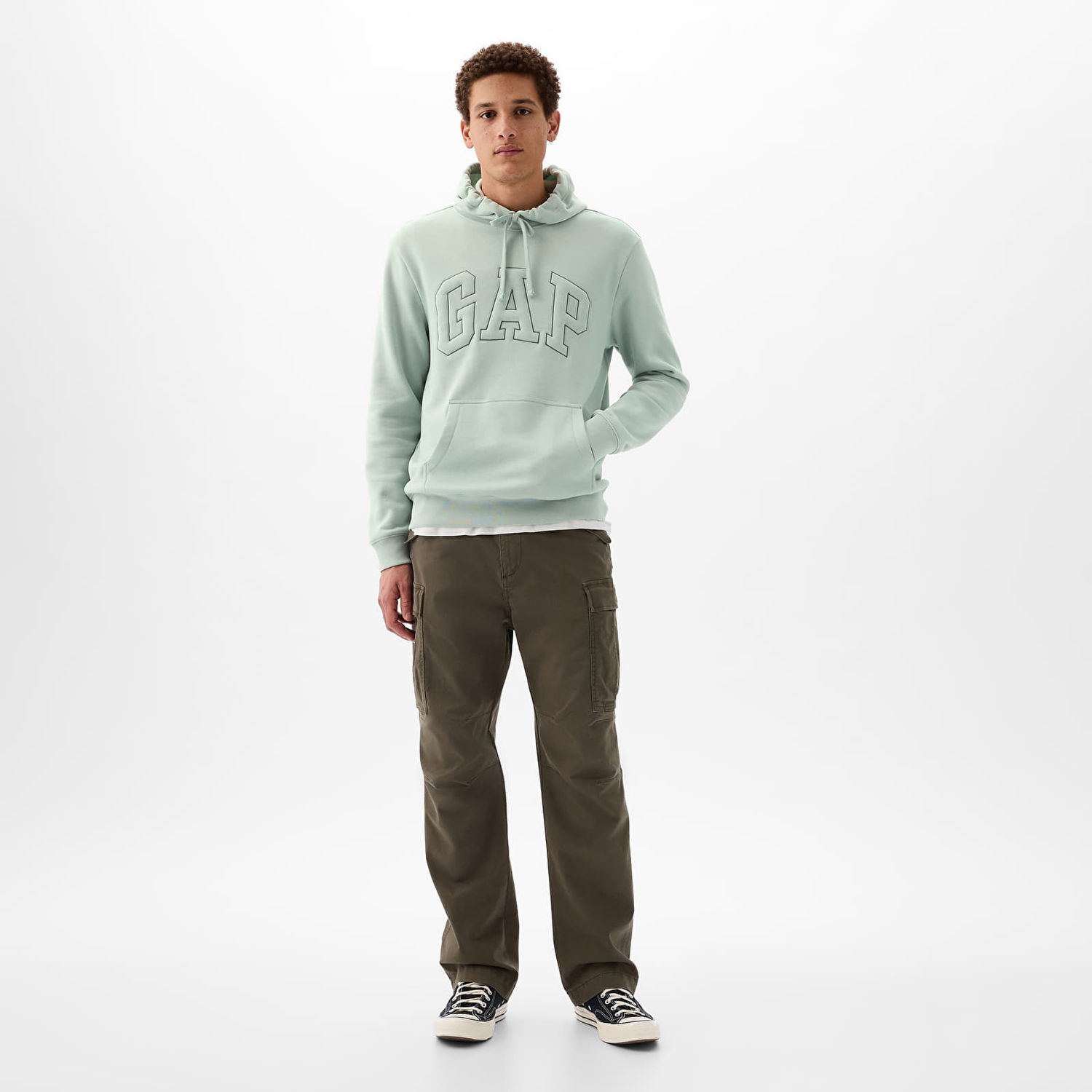 Sweatshirt GAP Pullover Puff Logo Hoodie Frothy Aqua Blå | 890126-02, 1