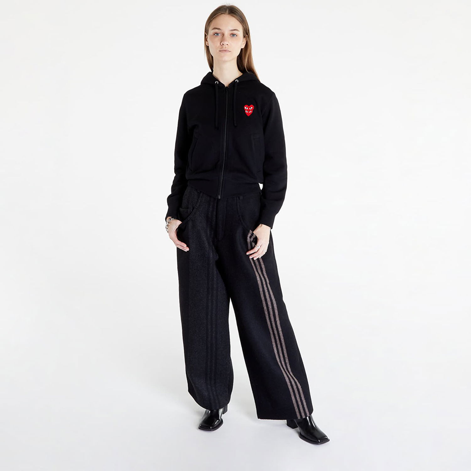 Sweatshirt Comme des Garçons Double Heart Zip Hoodie Sort | AZT293 black, 0