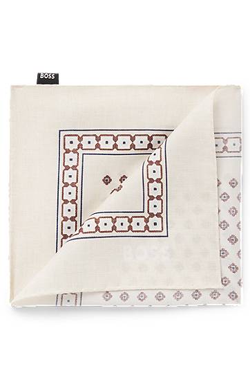 Tørklæde BOSS Digital Print Geometric Border Pocket Square Beige | 50551097, 0