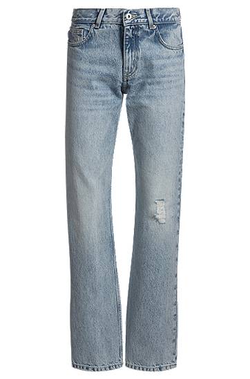 Jeans BOSS Straight-Fit Distressed Jeans Blå | 50537425