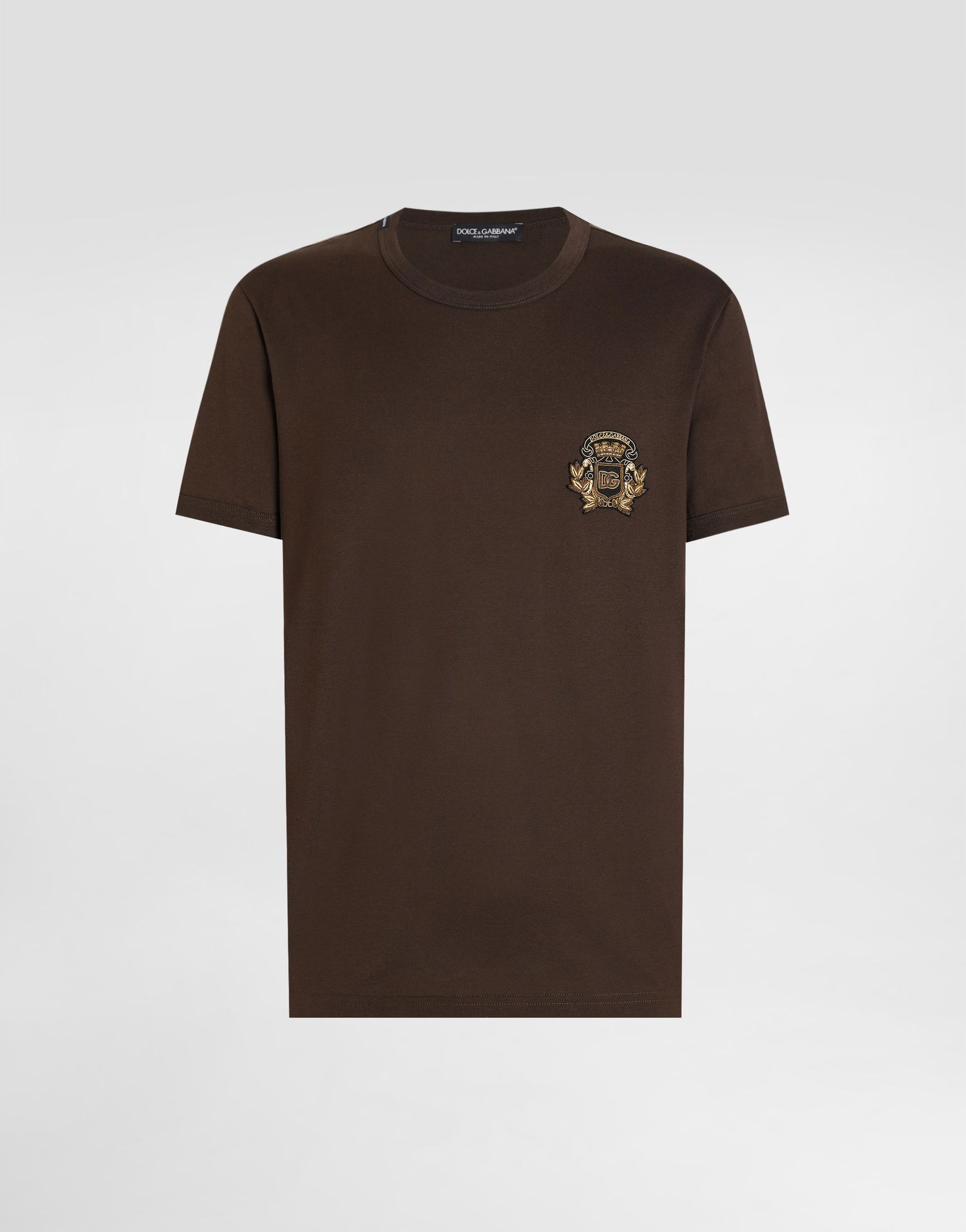 T-shirt Dolce & Gabbana Dolce & Gabbana Cotton T-Shirt with Heraldic Patch Brun | G8PV1ZG7PJ5M1213, 0