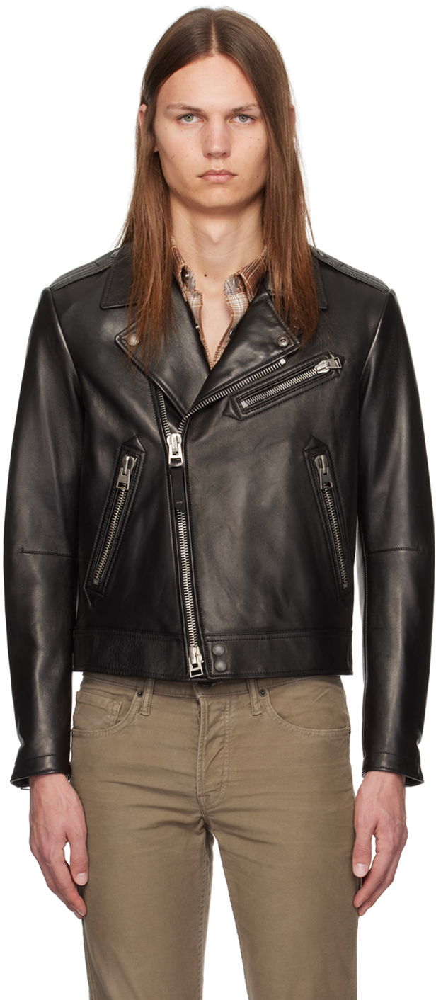 Jakke Tom Ford Asymmetric Leather Jacket Sort | LXR004-LMN014S24, 0