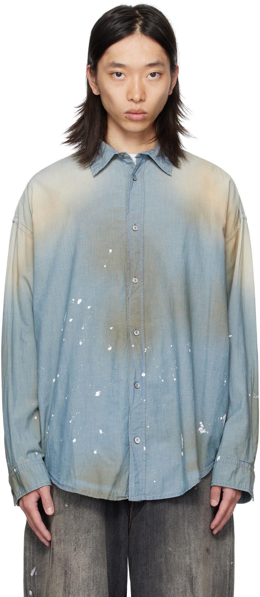 Skjorte Acne Studios Acne Studios Paint Splatter Button-Up Shirt Blå | BB0633-