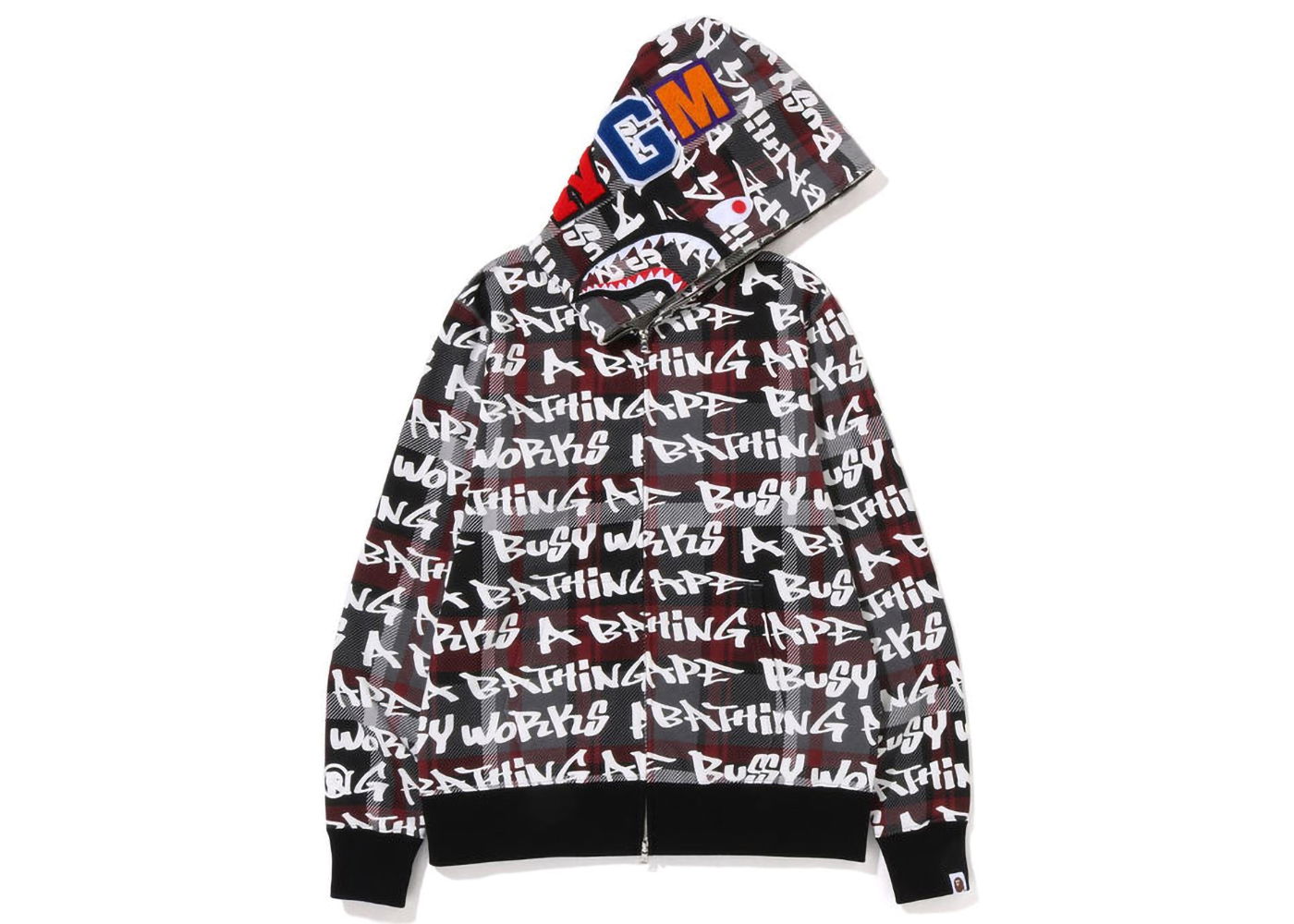 Sweatshirt BAPE Graffiti Check Shark Full Zip Hoodie Sort | 1I80-115-007, 0