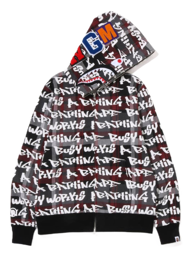 Sweatshirt BAPE Graffiti Check Shark Full Zip Hoodie Sort | 1I80-115-007