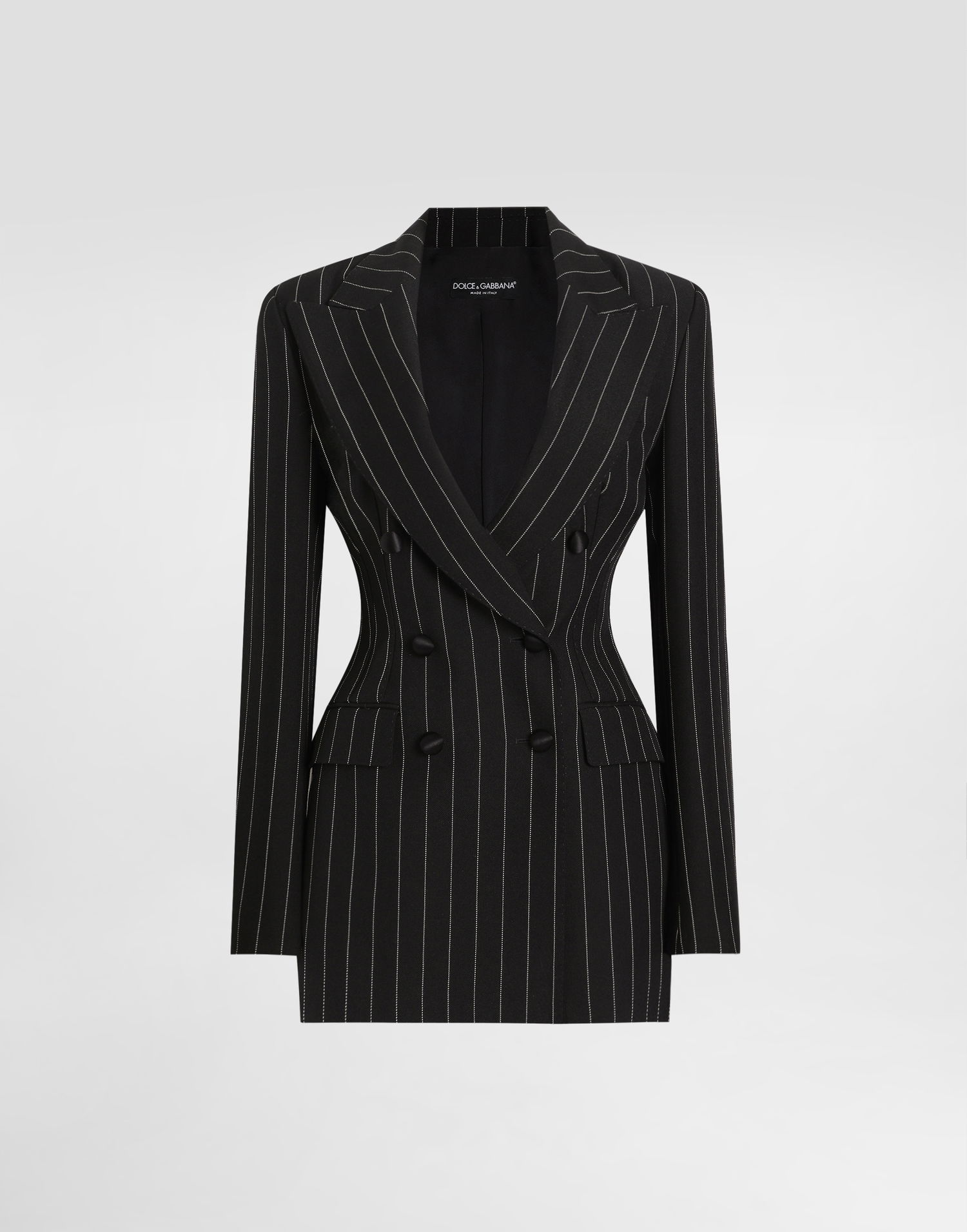 Jakke Dolce & Gabbana Dolce & Gabbana Double-breasted Pinstripe Wool Blazer Sort | F29M2TFR22MS8051, 0