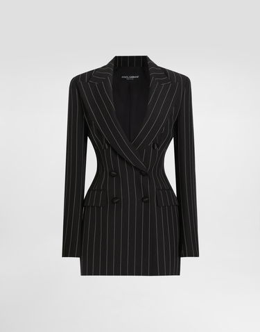 Jakke Dolce & Gabbana Dolce & Gabbana Double-breasted Pinstripe Wool Blazer Sort | F29M2TFR22MS8051, 0