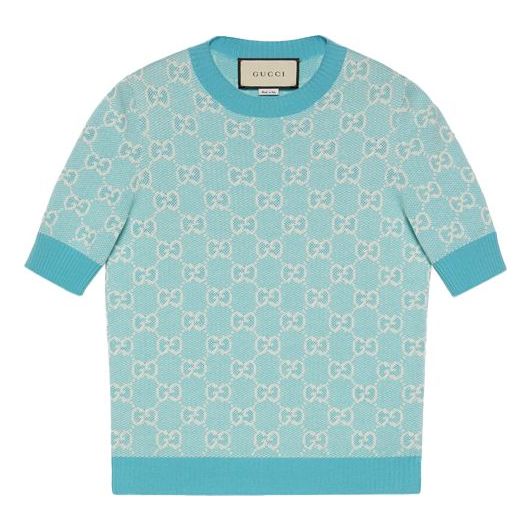 Sweater Gucci GG Cotton Wool Piquet Top Blå | 629456-XKBHQ-4692, 0