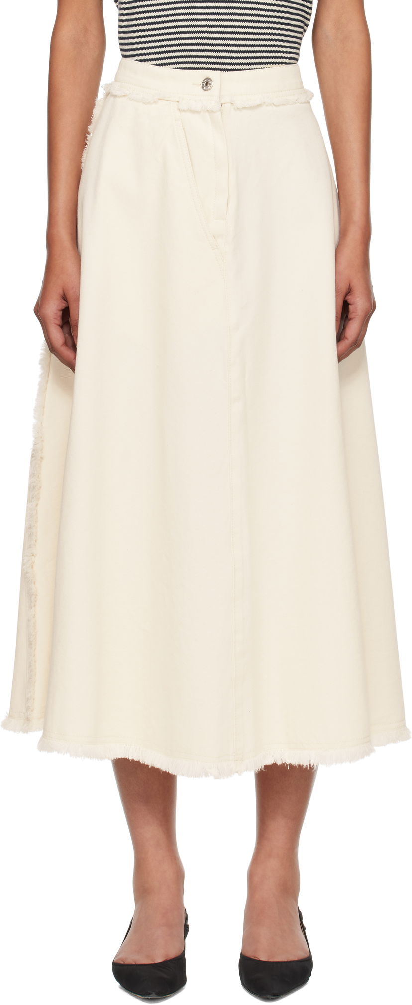 Nederdel Max Mara Alvaro Frayed-Edge Midi Skirt Beige | 2525106051600