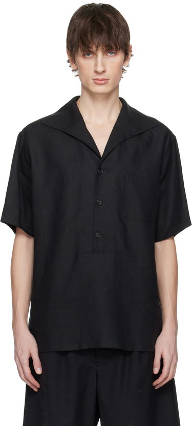 Skjorte Dolce & Gabbana Dolce&Gabbana Three-Button Short-Sleeved Linen Shirt Sort | G5NE3TFU4JB, 0
