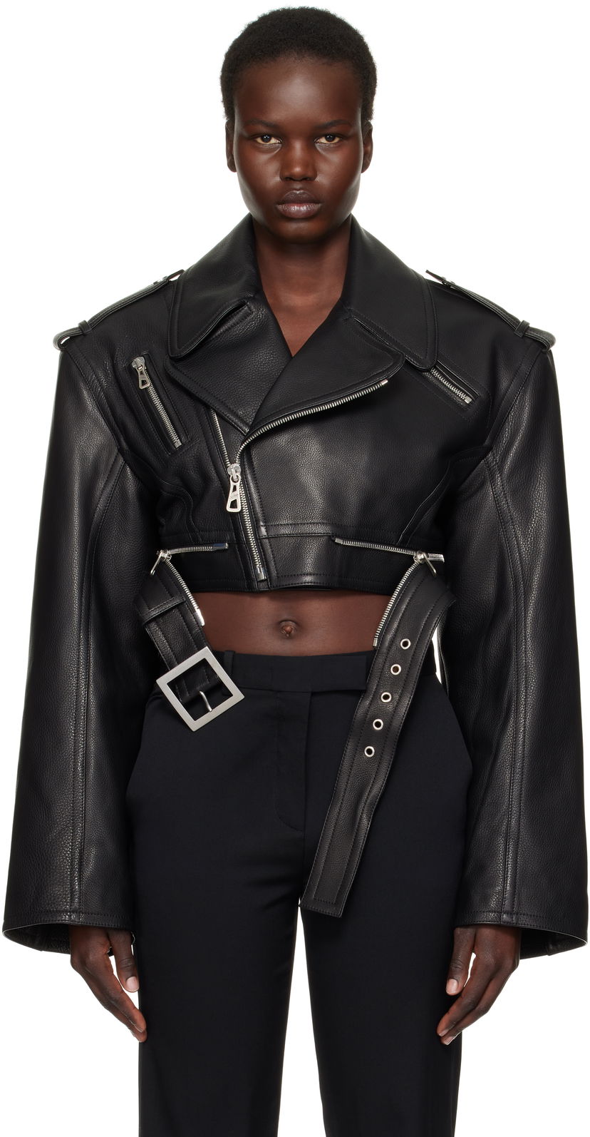 Jakke Jean Paul Gaultier Jean Paul Gaultier 'The Cropped Perfecto' Cropped Leather Jacket Sort | 25/33-F-VE103B-L027-0062