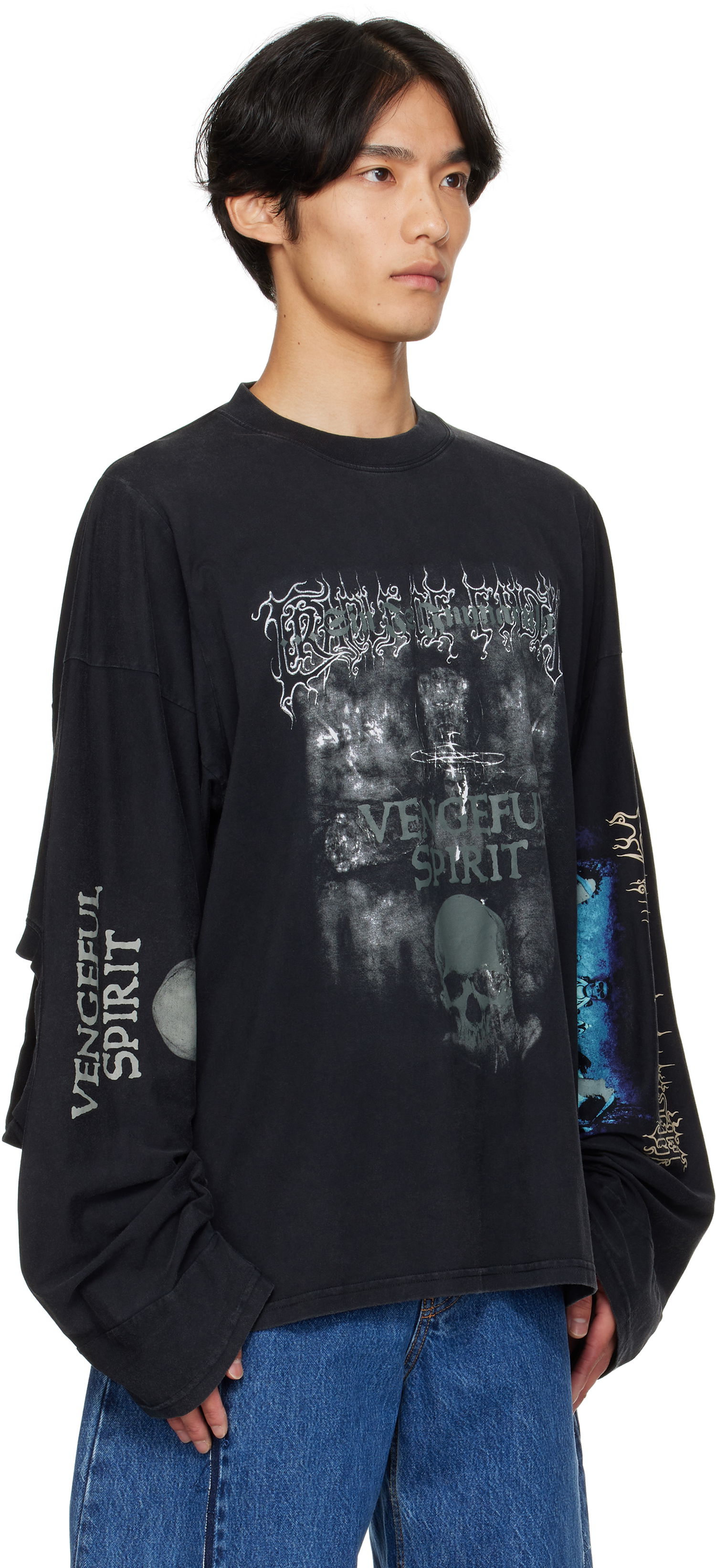T-shirt VETEMENTS Vetements Cradle of Filth 'Spirit' Cut-Up Longsleeve T-Shirt Sort | UCF76LS680M, 1