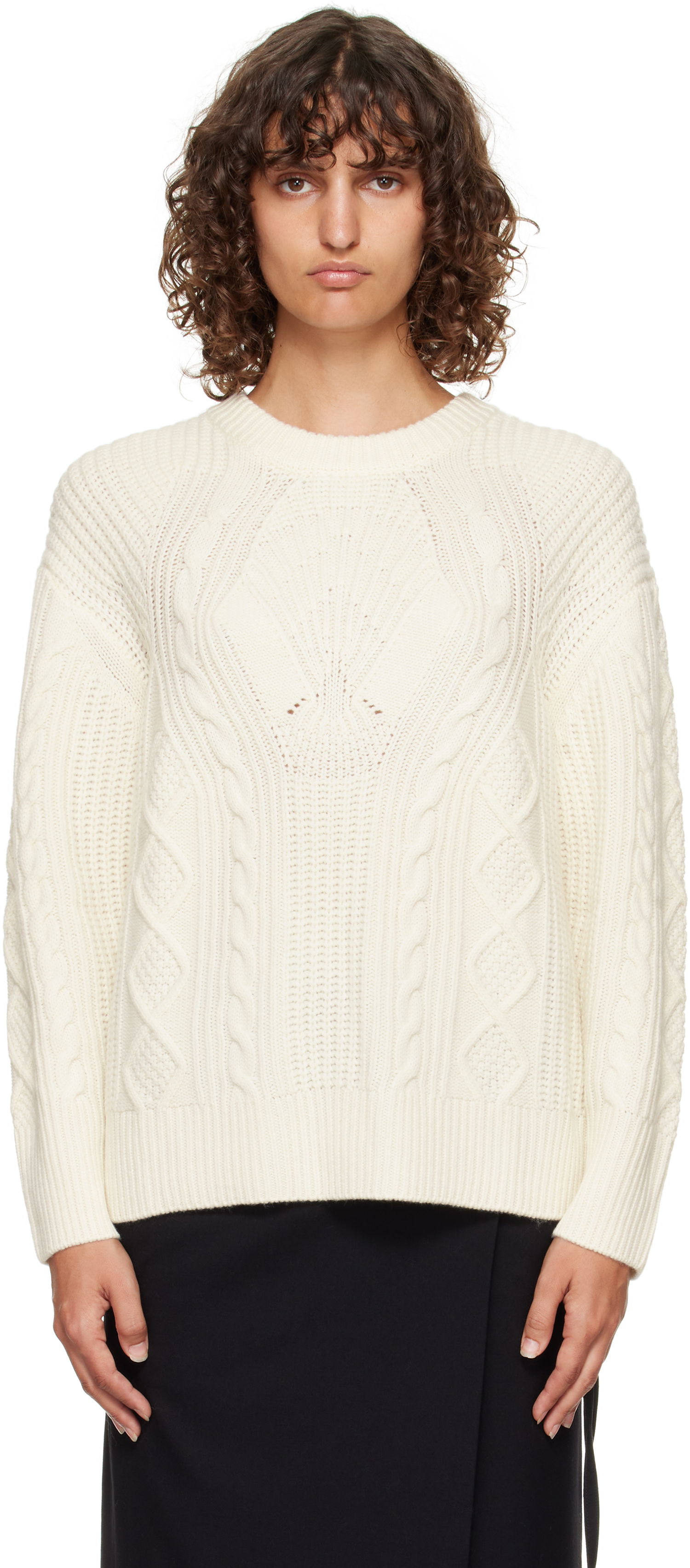 Sweater Loulou de Saison Loulou de Saison Silva Cable Knit Sweater Hvid | SILVA, 0