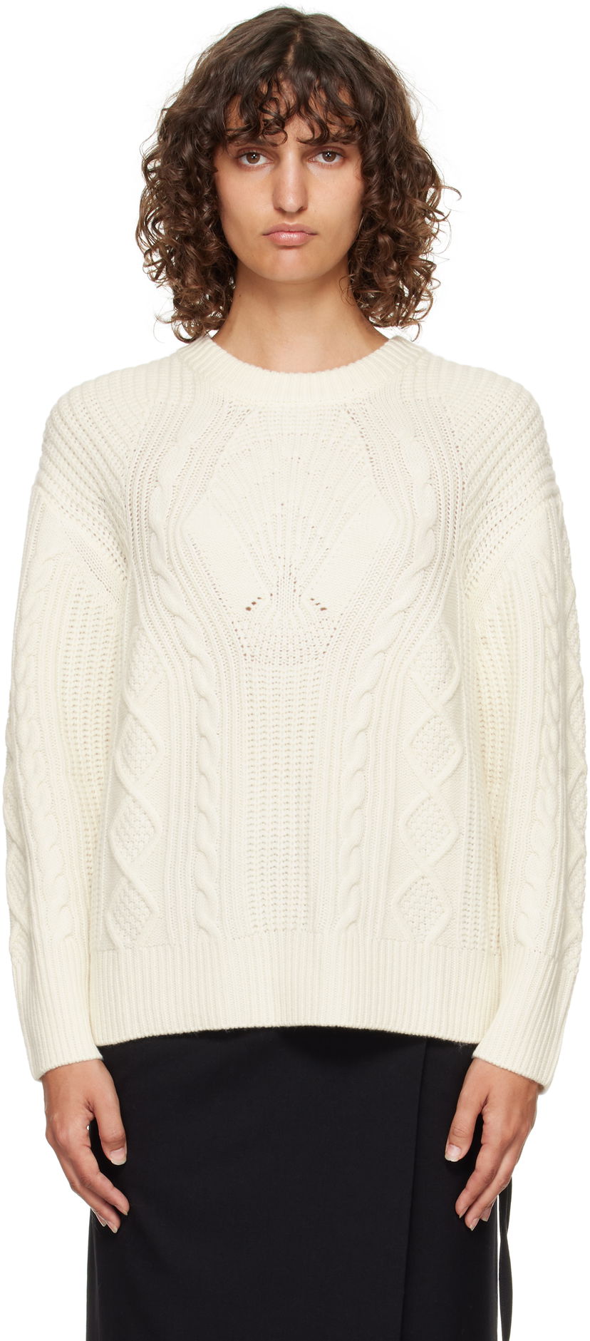 Sweater Loulou de Saison Loulou de Saison Silva Cable Knit Sweater Hvid | SILVA