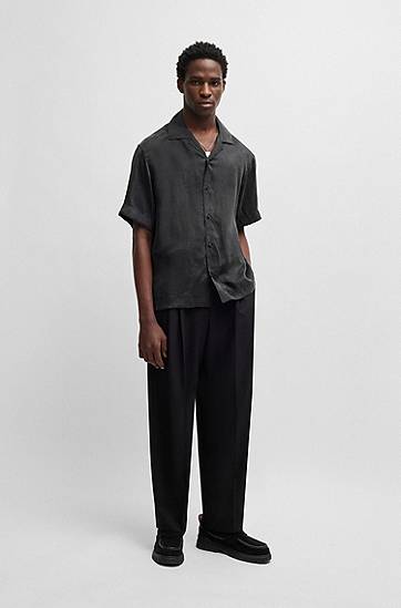 Skjorte BOSS Loose-Fit Twill Shirt Sort | 50539342, 1