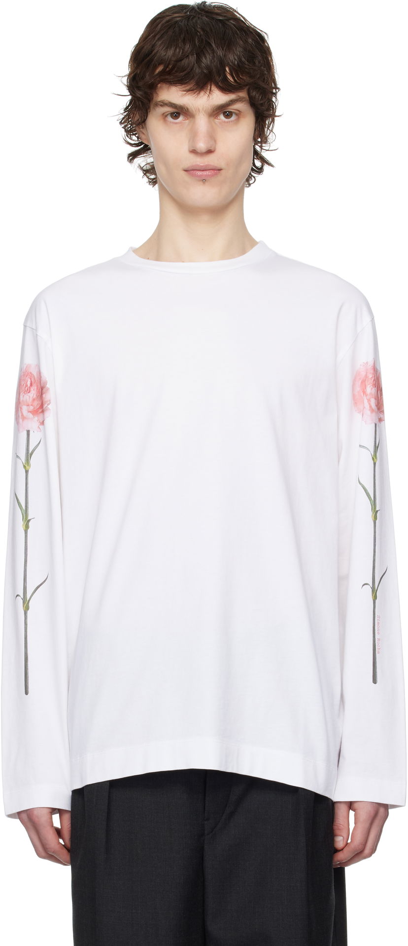 T-shirt Simone Rocha Simone Rocha Carnation Print Long Sleeve T-Shirt Hvid | 5194P32P32A-M 0569