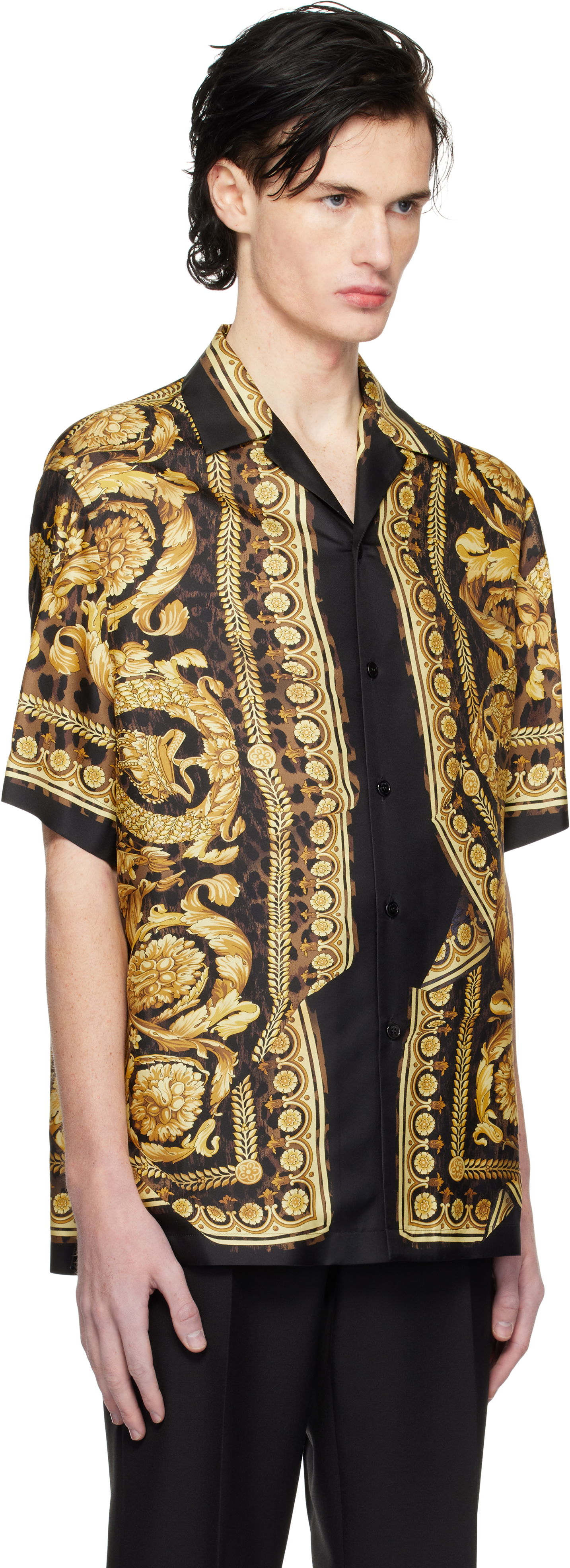 Skjorte Versace Black & Gold Wild Illusion Silk Shirt Sort | 1003926_1A11896, 1