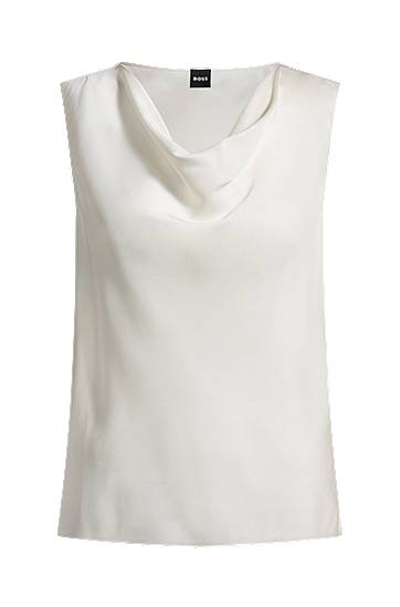 Tanktop BOSS Stretch Silk Cowl Neck Sleeveless Blouse Hvid | 50537652