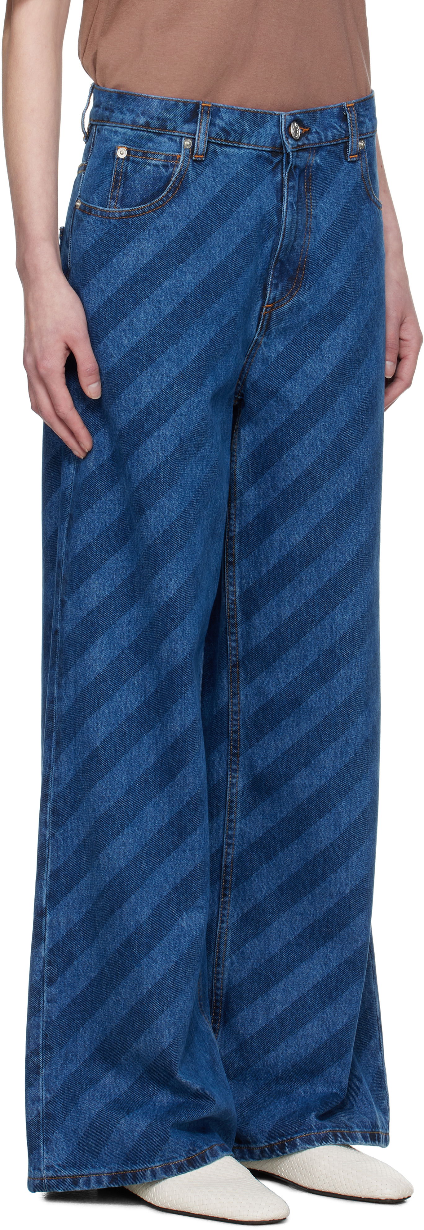 Jeans Marni Marni Wide Leg Diagonal Stripe Jeans Blå | PAJD0432A0 USCX36, 1