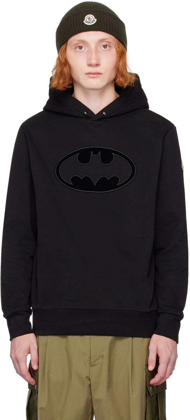 Sweatshirt Moncler Black Flocked Batman Logo Hoodie Sort | J20918G0006289AHE