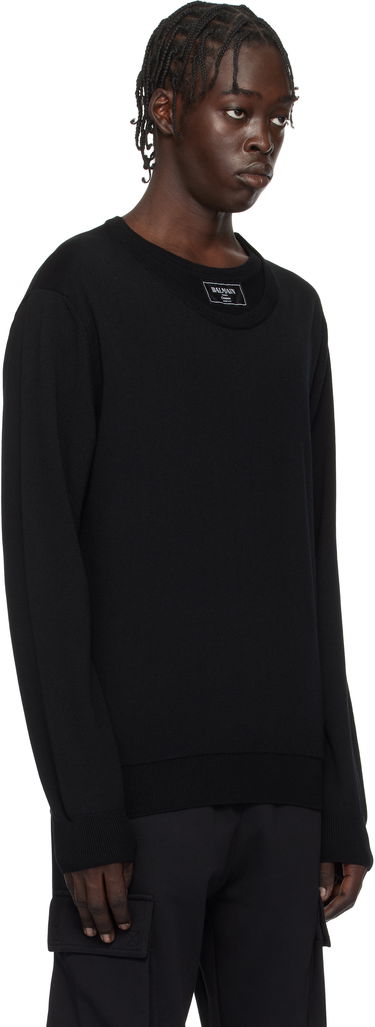 Sweater Balmain Knitted Double-Collar Sweater Sort | EH1KD145KH92, 1