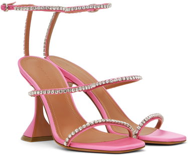 Skopleje Amina Muaddi Amina Muaddi Gilda Crystal-Embellished Heeled Sandals Lyserød | GILDA SANDAL CL SATIN, 3
